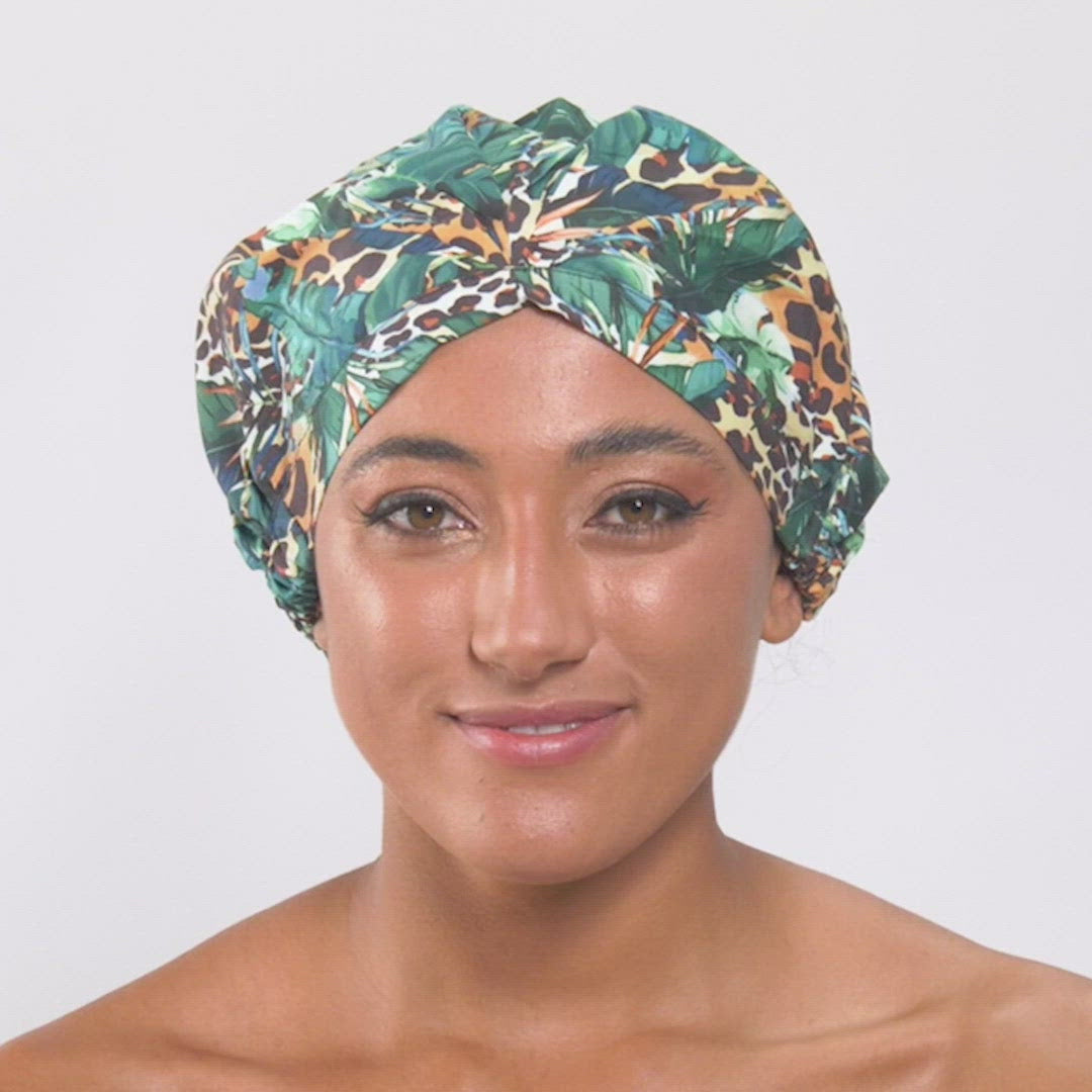 SHOWER CAP - WILD JUNGLE GREEN