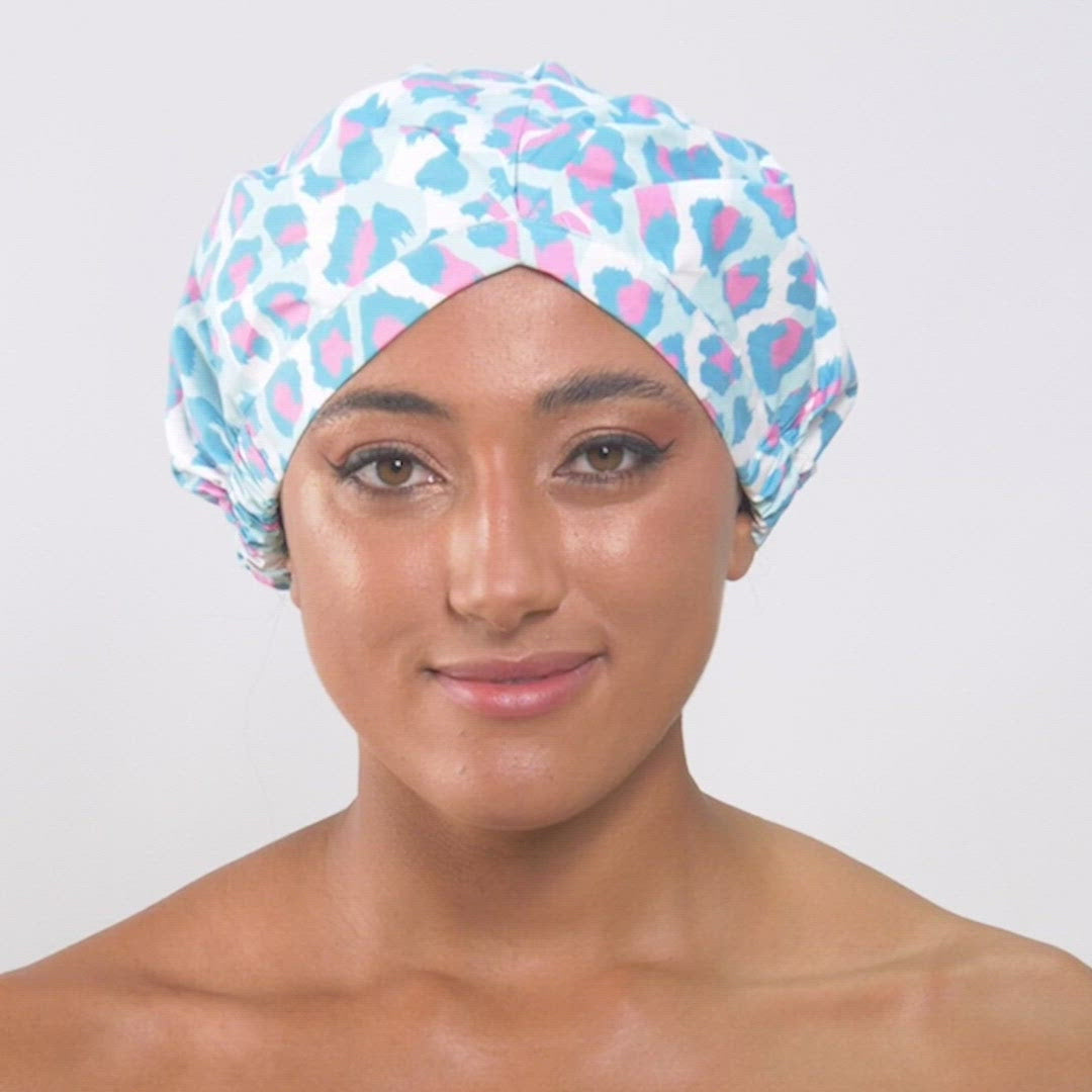 SHOWER CAP - SKY LEOPARD AQUA