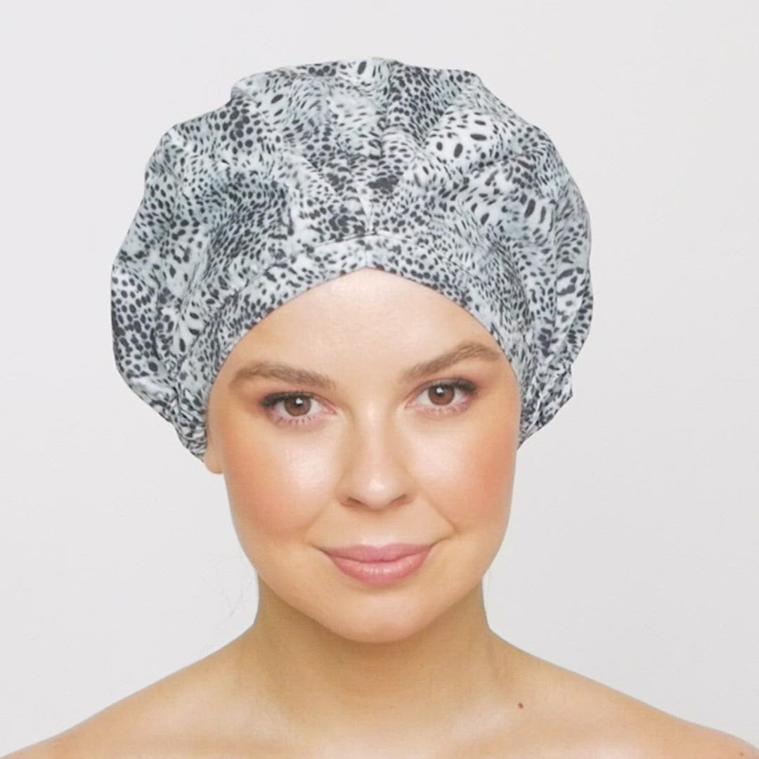 SHOWER CAP - SNOW LEOPARD GREY