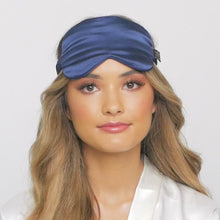 Load and play video in Gallery viewer, Blue Bamboo -Navy ‘Silky Eyes’ Reversible Eye Mask aka ‘THERE ARE 2 SIDES TO EVERY STORY’’ - hairCAPsule™ AU - 100% Mulberry silk
