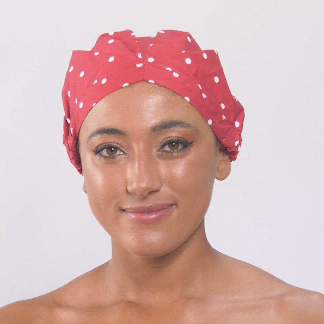 SHOWER CAP - SPOTTED AROUND RED