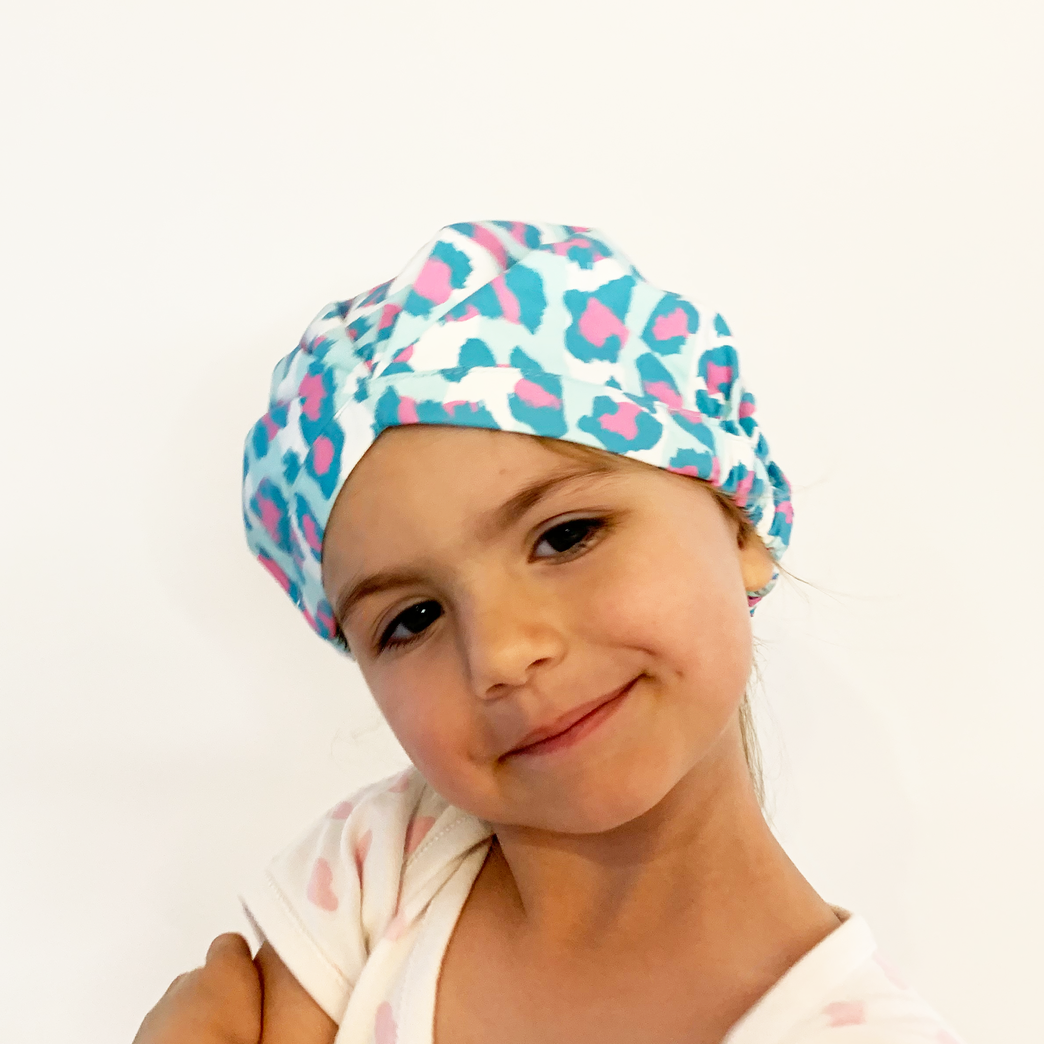 KIDS SHOWER CAP - SKY LEOPARD AQUA