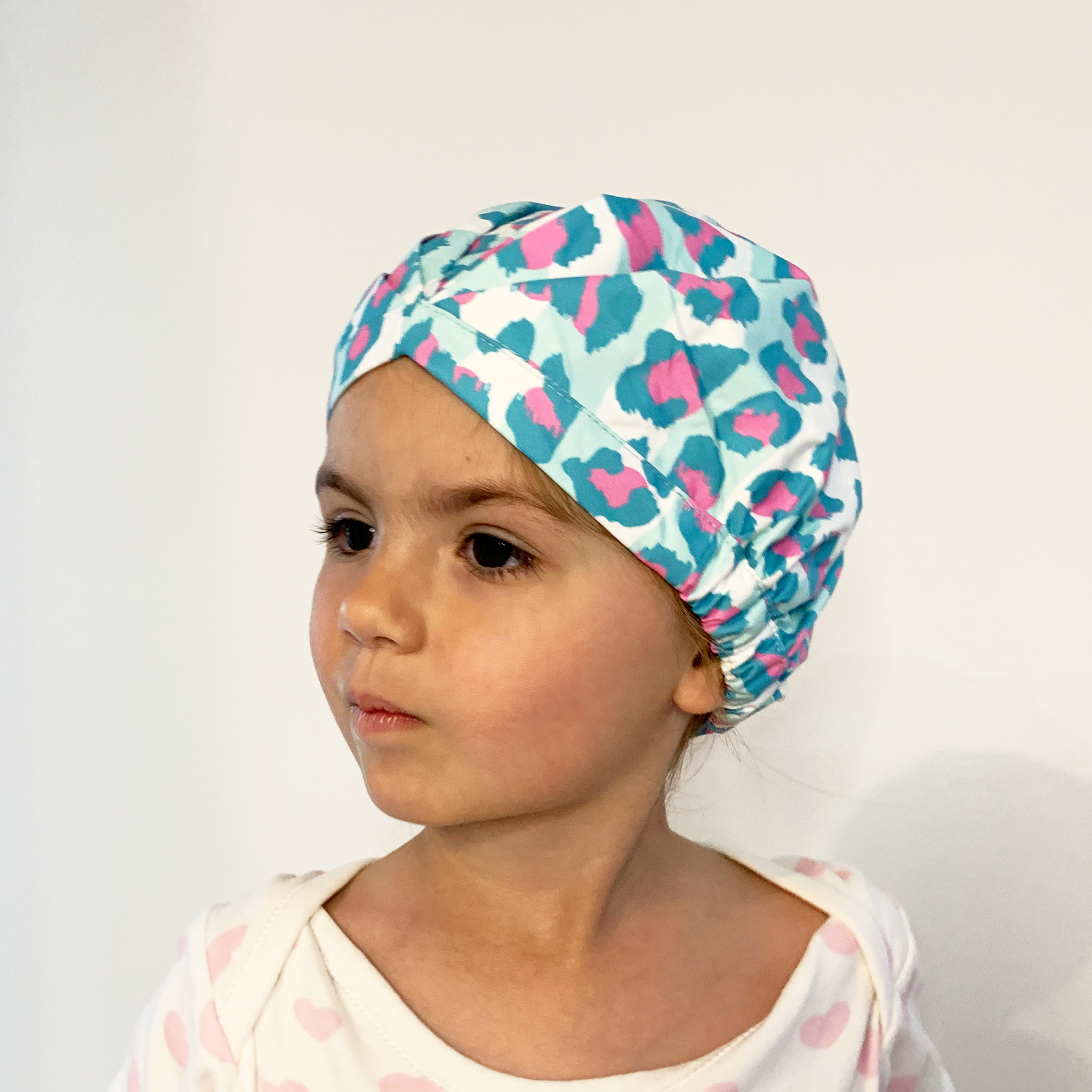 KIDS SHOWER CAP - SKY LEOPARD AQUA