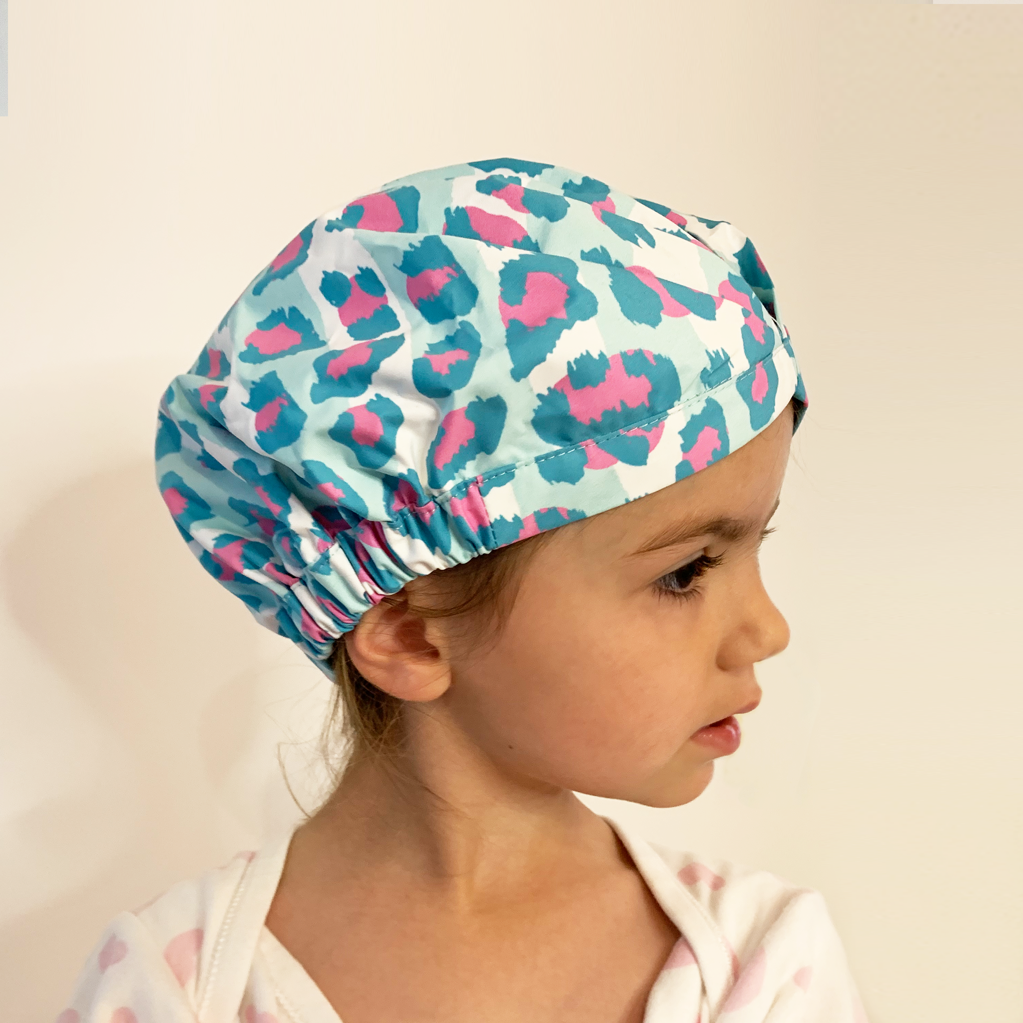 KIDS SHOWER CAP - SKY LEOPARD AQUA
