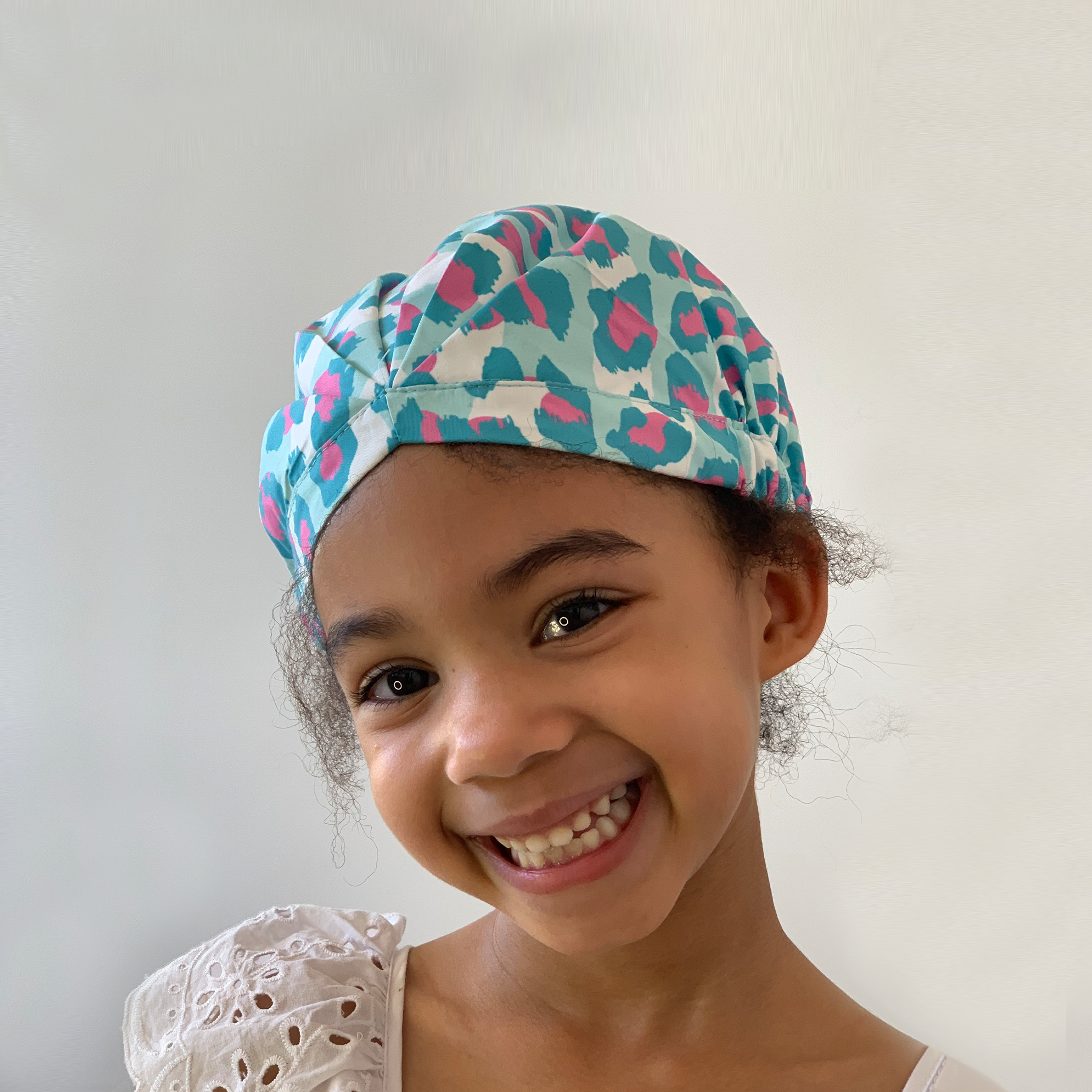 KIDS SHOWER CAP - SKY LEOPARD AQUA