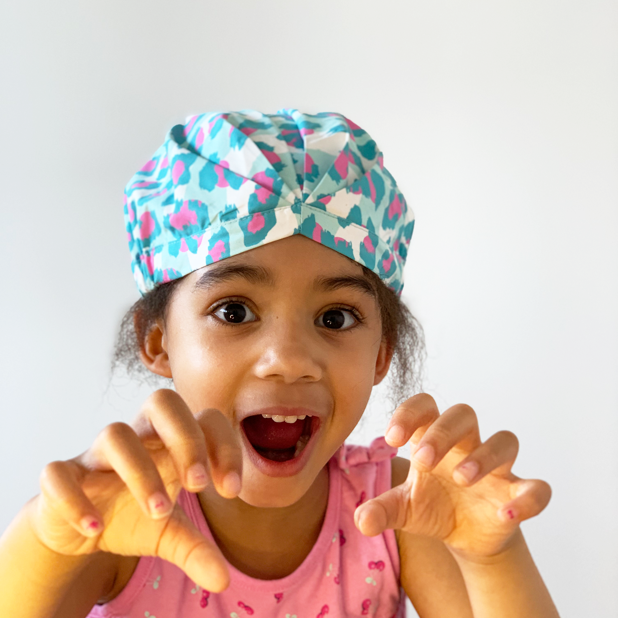 KIDS SHOWER CAP - SKY LEOPARD AQUA
