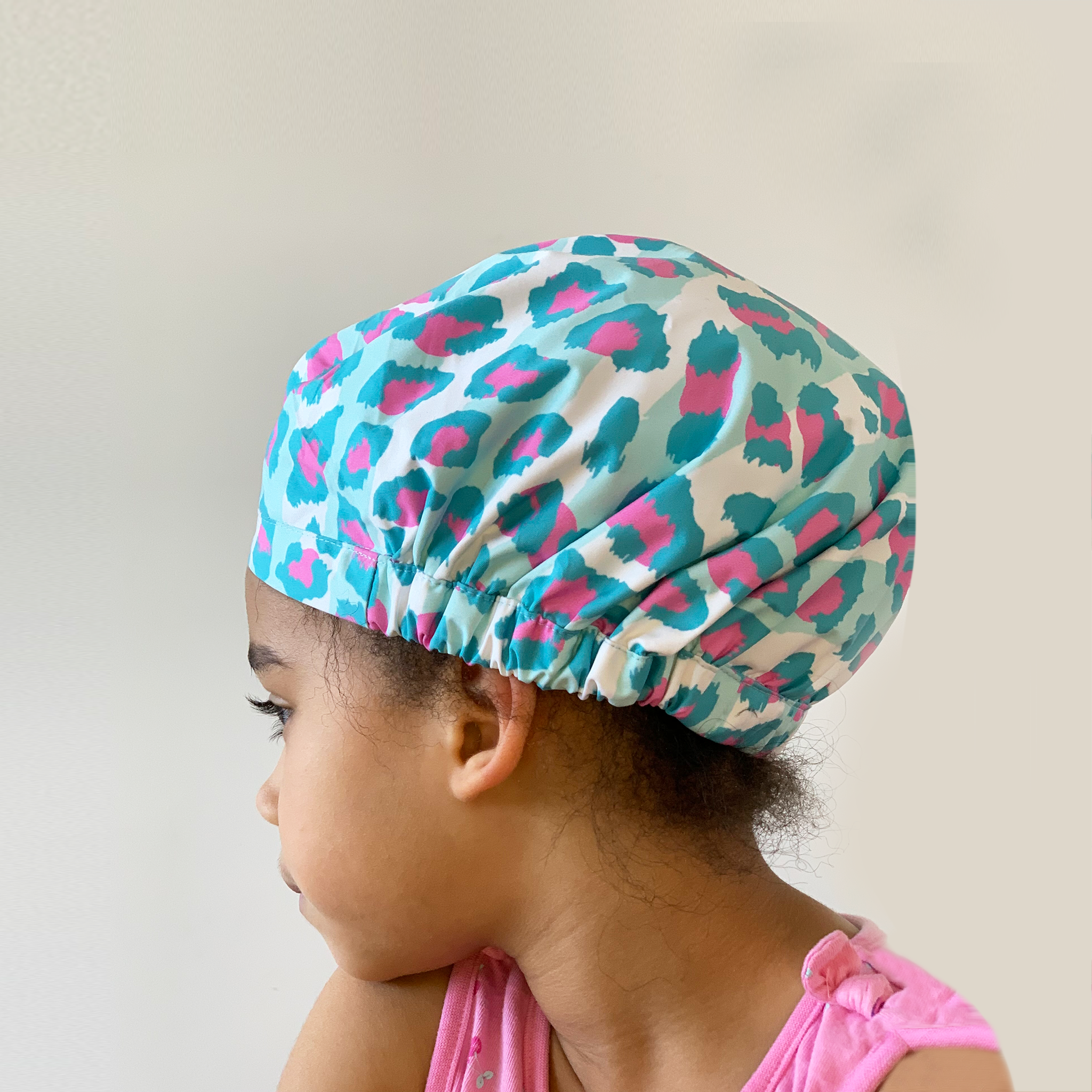 KIDS SHOWER CAP - SKY LEOPARD AQUA