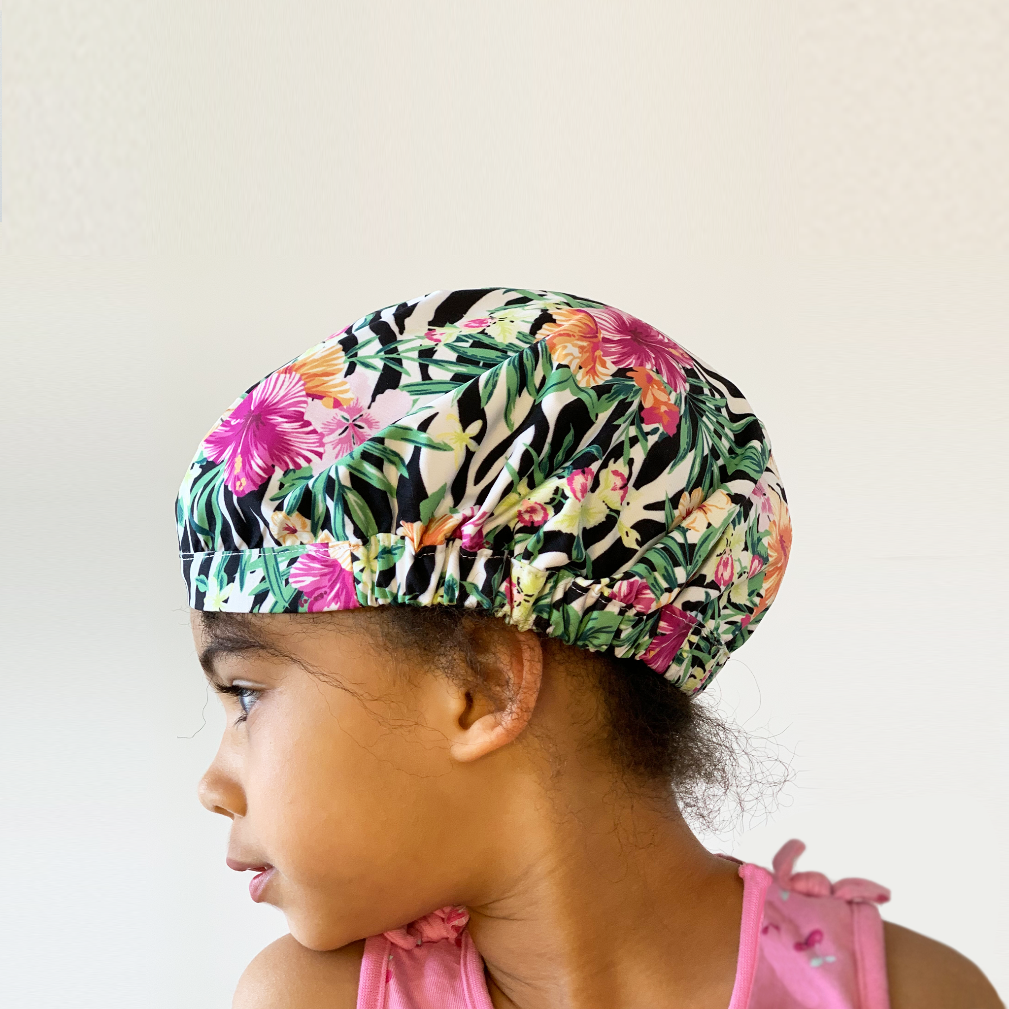 KIDS SHOWER CAP - ZEBRA WILD FUCHSIA PINK