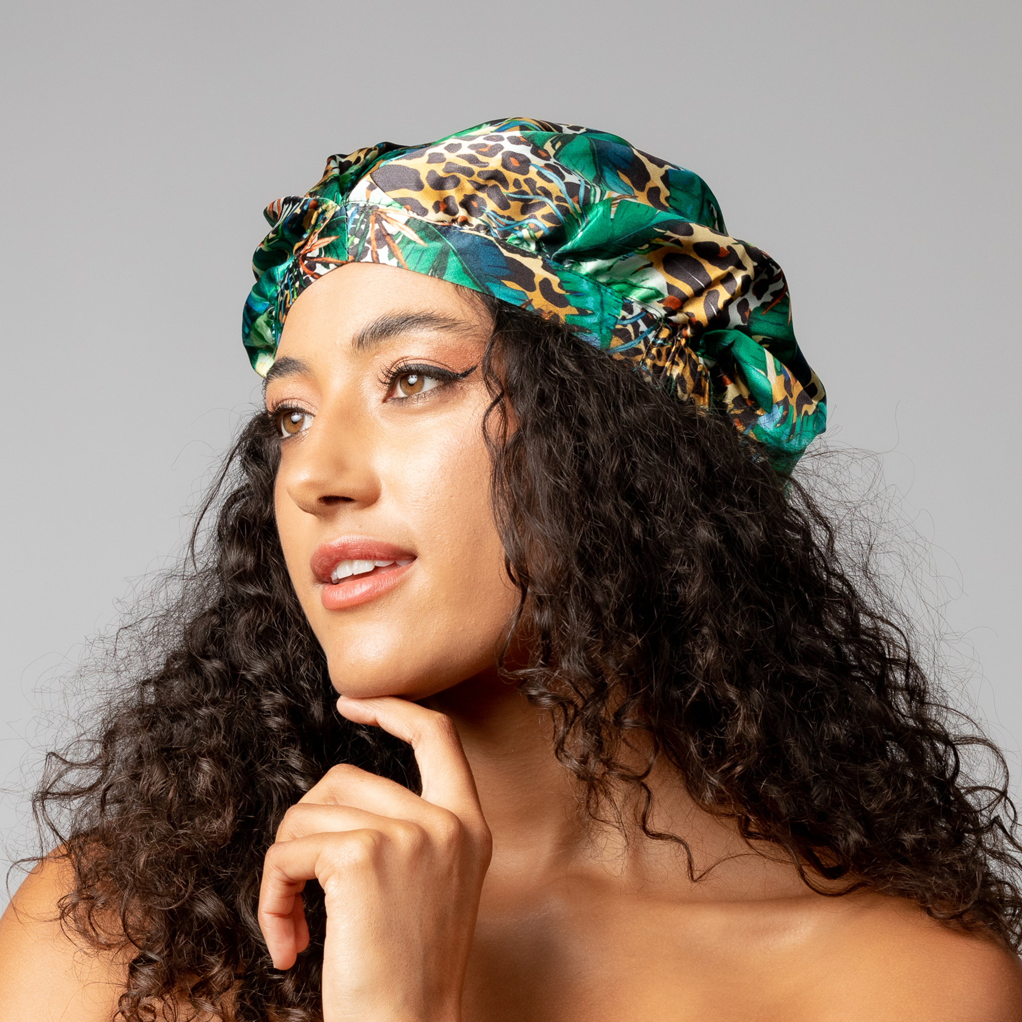 SILK BONNET - GREEN - REVERSIBLE HAIR CAP - WILD JUNGLE