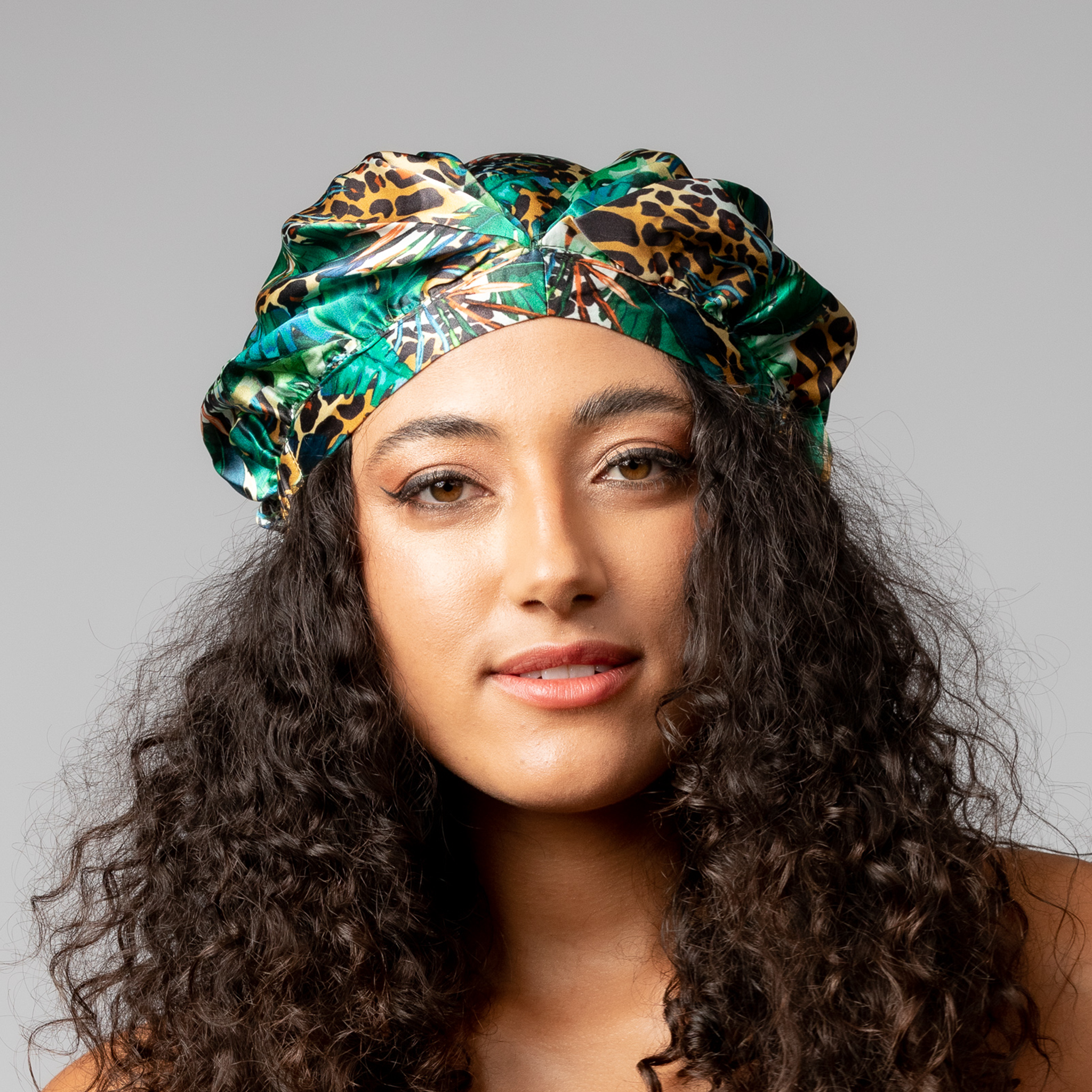 SILK BONNET - GREEN - REVERSIBLE HAIR CAP - WILD JUNGLE