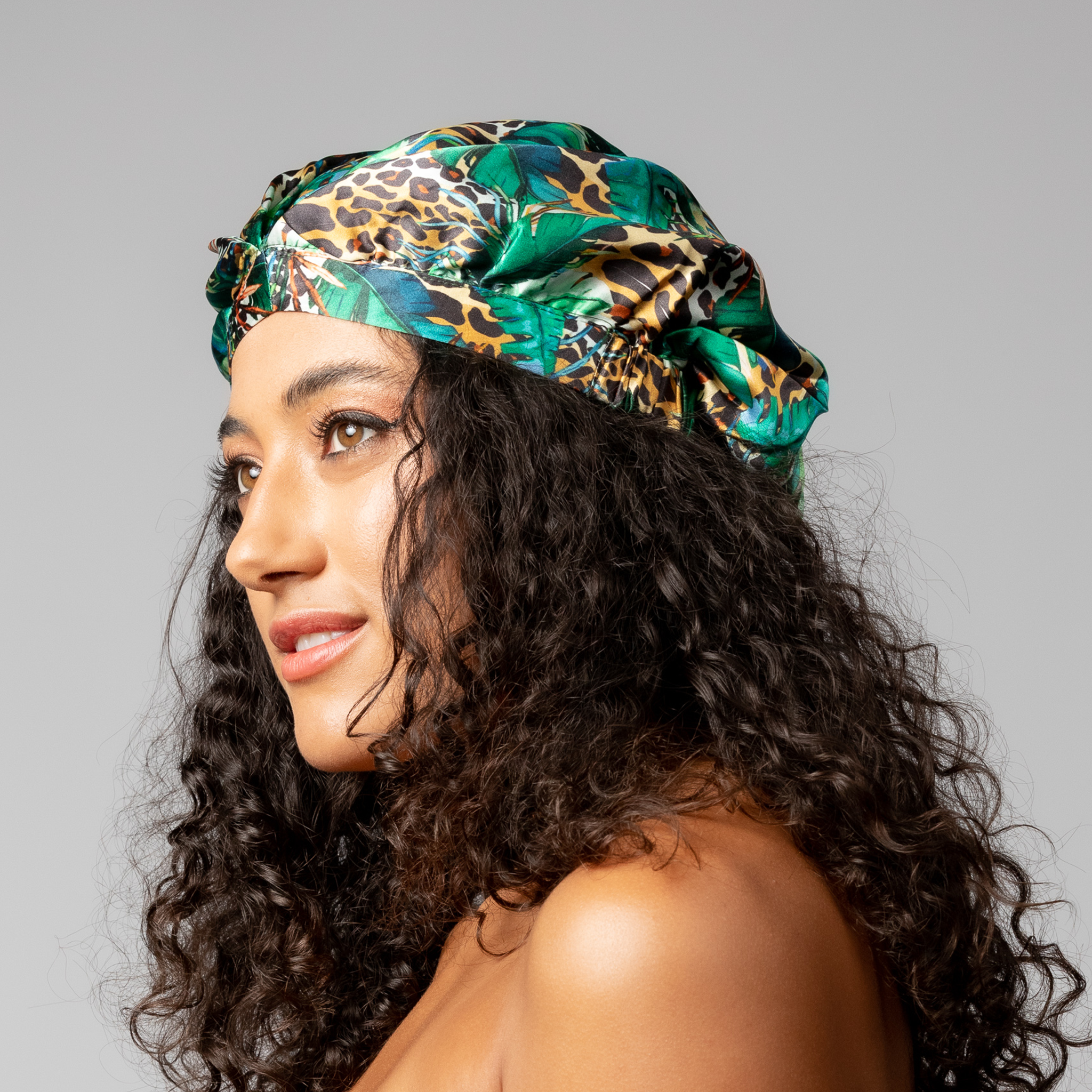 SILK BONNET - GREEN - REVERSIBLE HAIR CAP - WILD JUNGLE