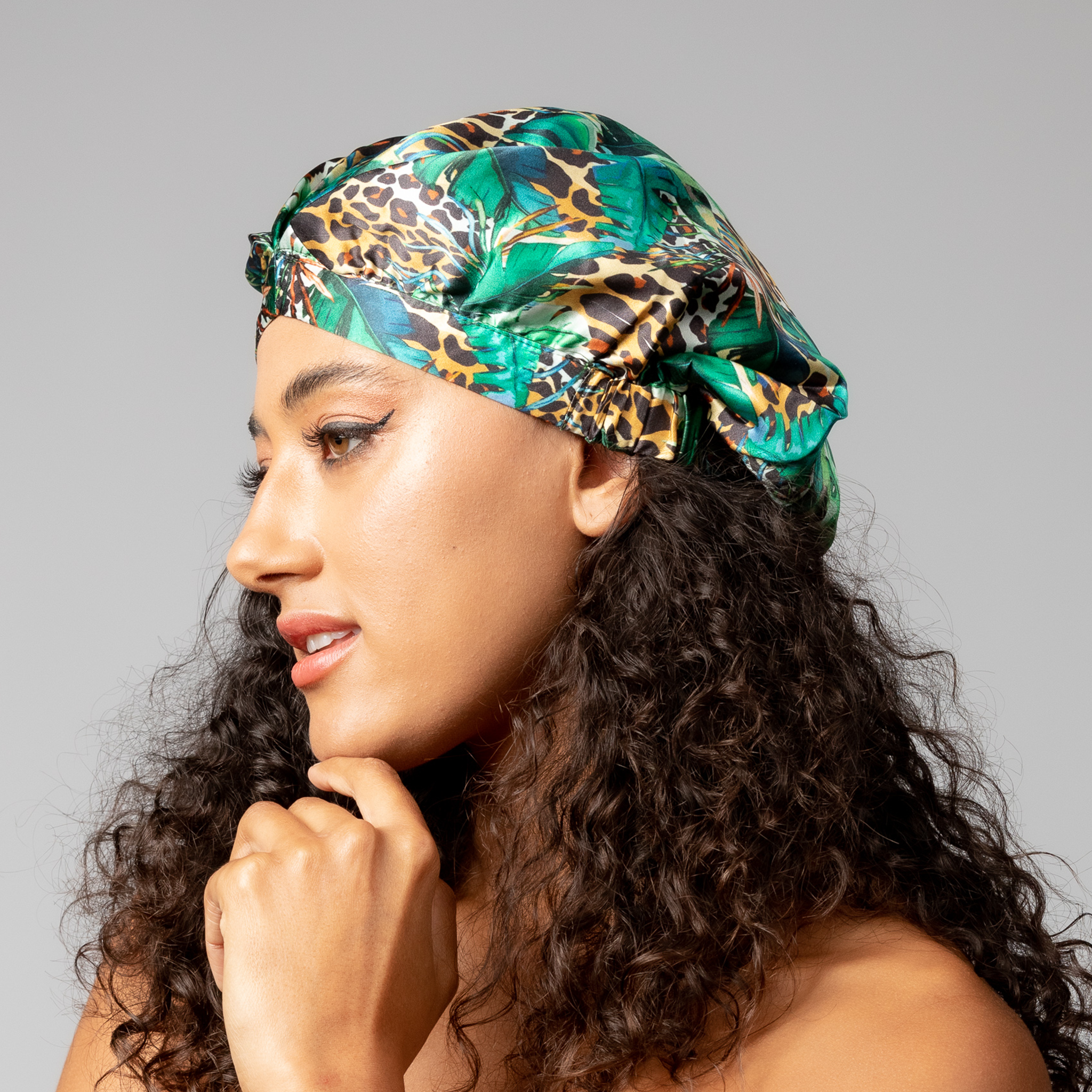 SILK BONNET - GREEN - REVERSIBLE HAIR CAP - WILD JUNGLE