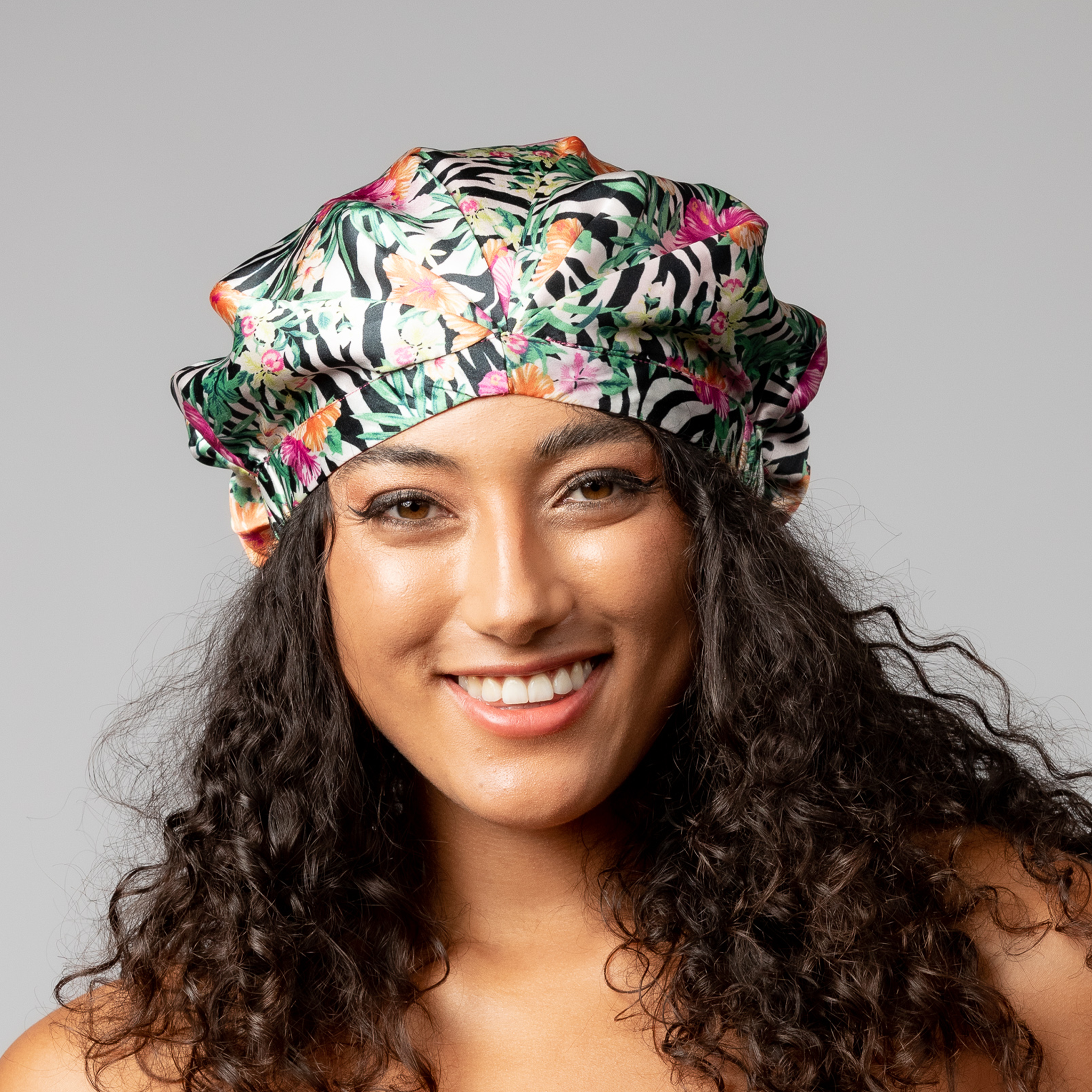 SILK BONNET - FUCHSIA PINK - REVERSIBLE HAIR CAP- ZEBRA WILD