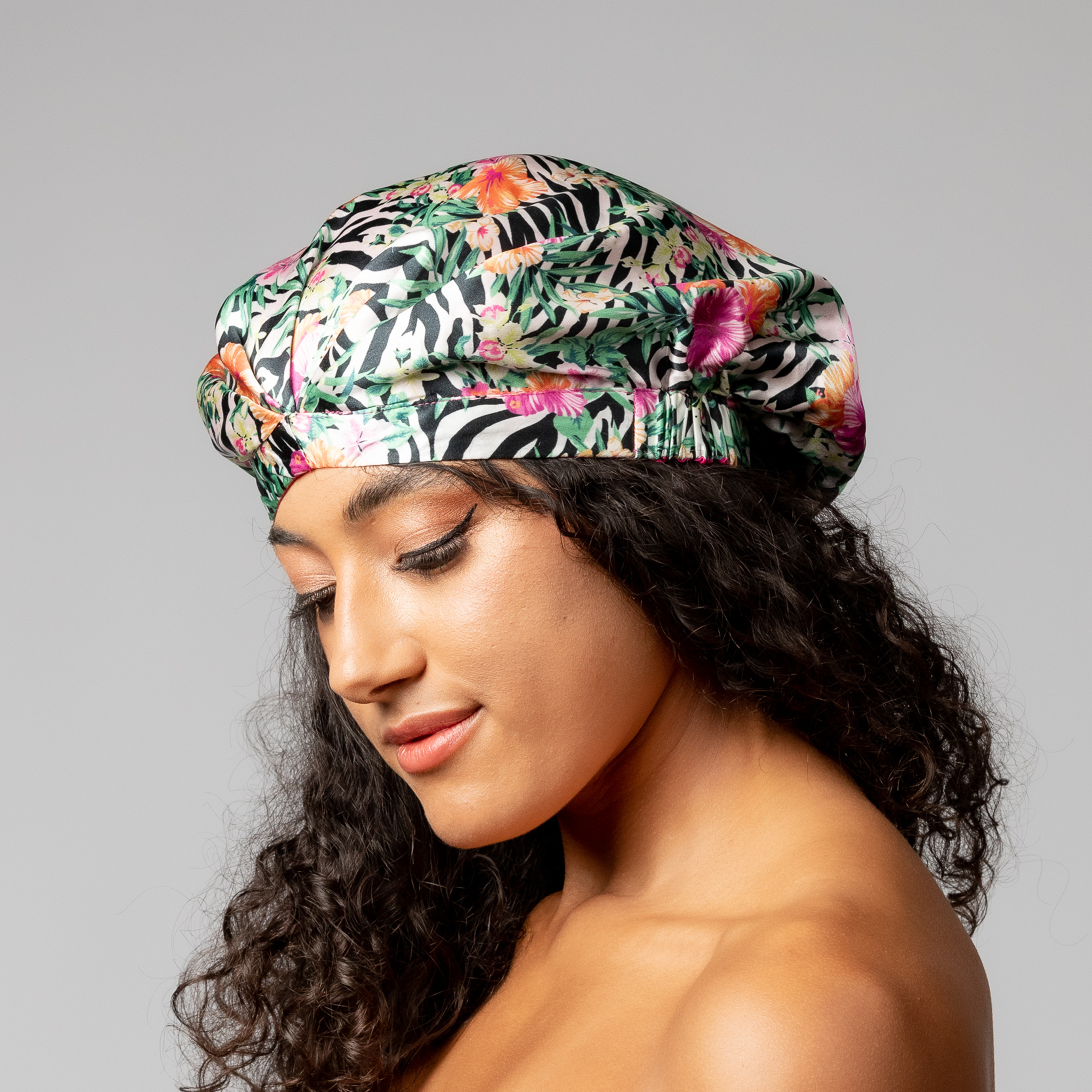 SILK BONNET - FUCHSIA PINK - REVERSIBLE HAIR CAP- ZEBRA WILD
