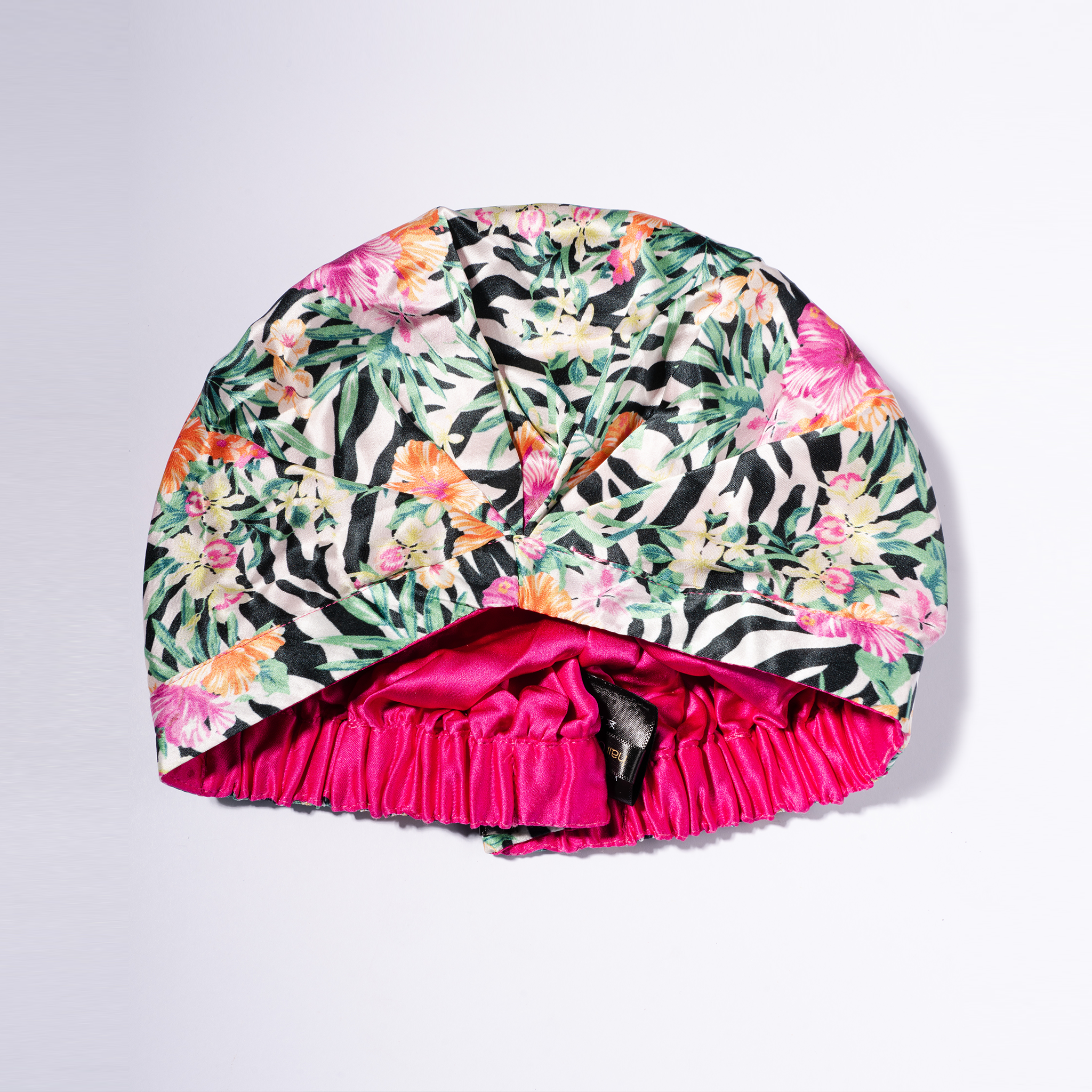 SILK BONNET - FUCHSIA PINK - REVERSIBLE HAIR CAP- ZEBRA WILD