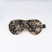 Load image into Gallery viewer, Black Lace- Gold ‘Silky Eyes’ Reversible Eye Mask aka ‘THERE ARE 2 SIDES TO EVERY STORY’
