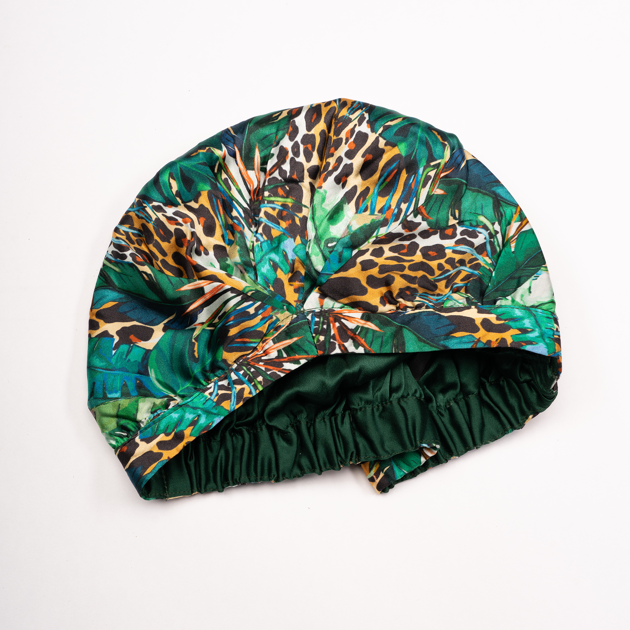 SILK BONNET - GREEN - REVERSIBLE HAIR CAP - WILD JUNGLE