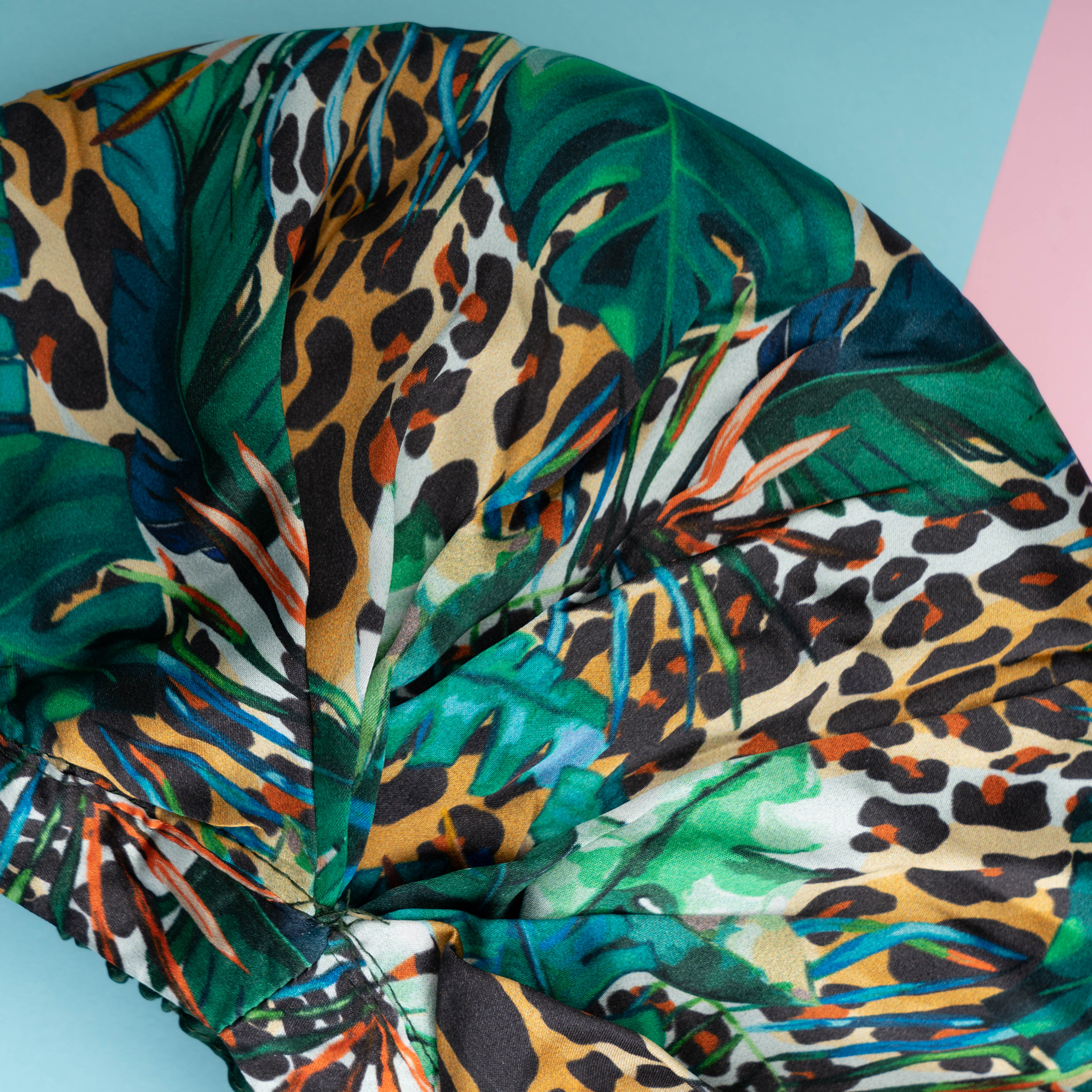 SILK BONNET - GREEN - REVERSIBLE HAIR CAP - WILD JUNGLE