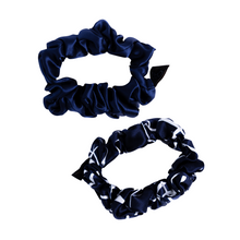 Load image into Gallery viewer, Blue Bamboo/ Navy 2-Pack Scrunchie Sets - elastic hair ties, hairCAPsule™

