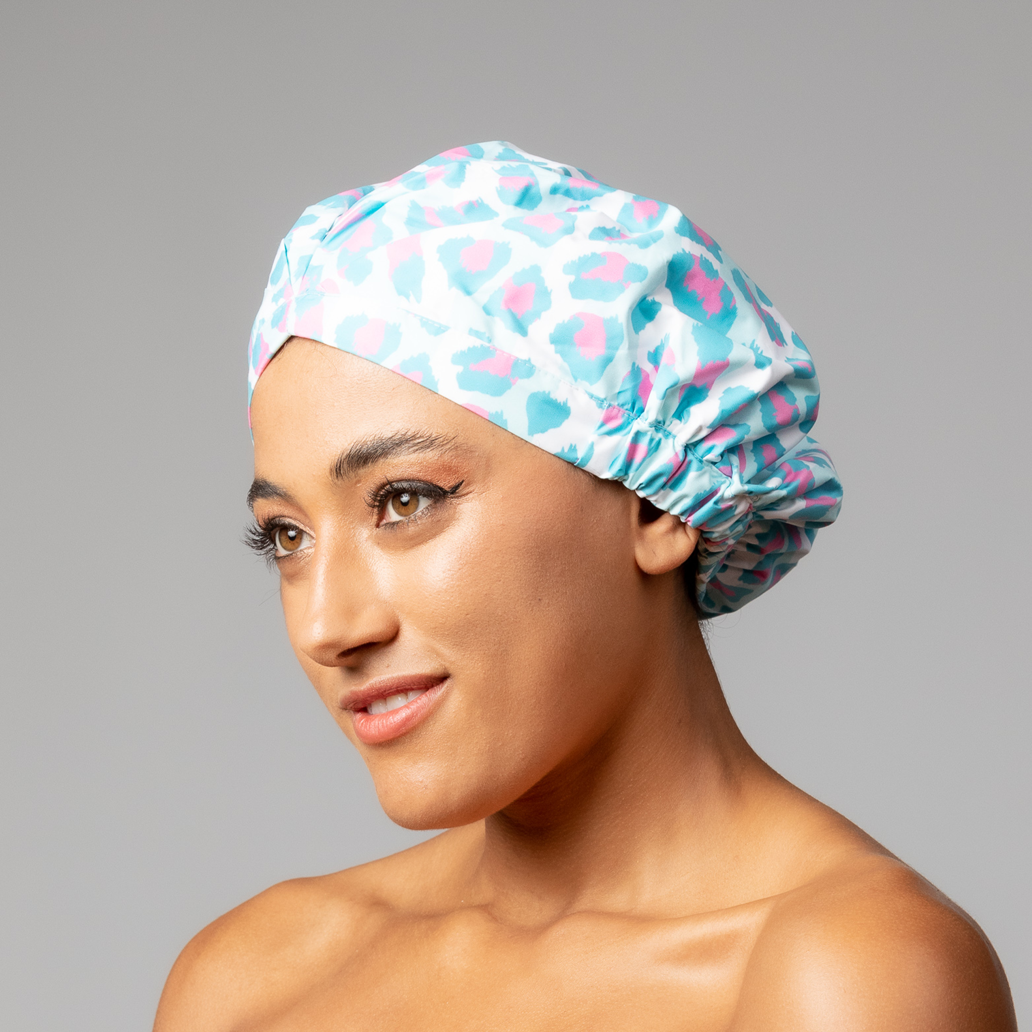 SHOWER CAP - SKY LEOPARD AQUA