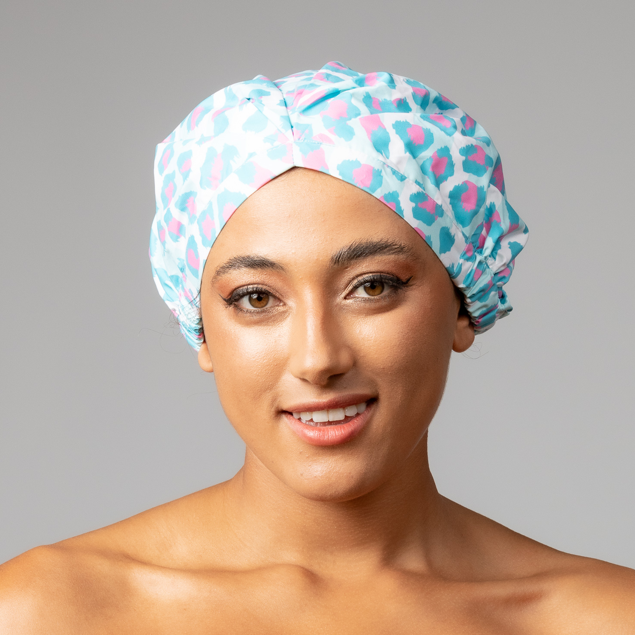 SHOWER CAP - SKY LEOPARD AQUA