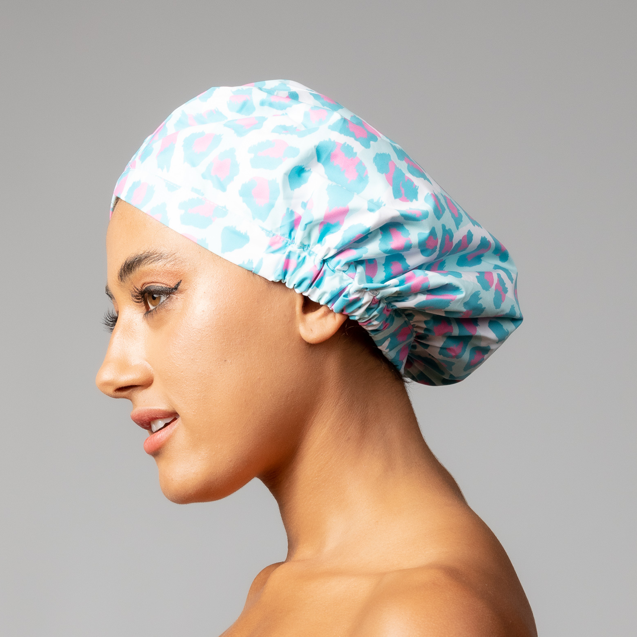 SHOWER CAP - SKY LEOPARD AQUA