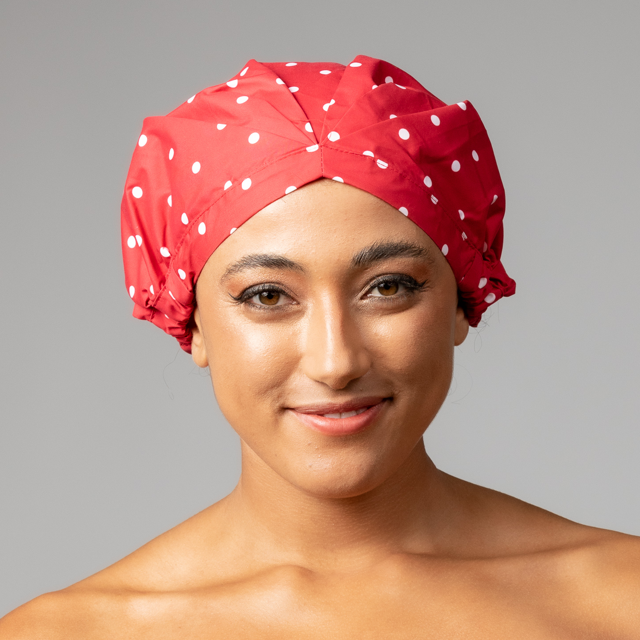 SHOWER CAP - SPOTTED AROUND RED