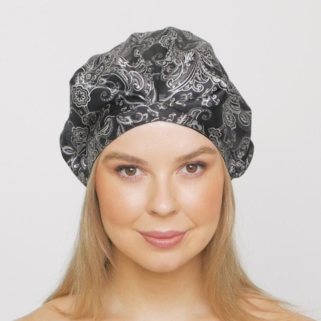 SILK BONNET - BLACK - REVERSIBLE HAIR CAP - I&