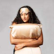 Load image into Gallery viewer, Gold ‘Sleepy Head’ Silk Pillowcase
