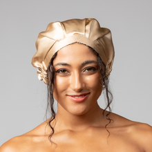 Load image into Gallery viewer, Black Lace ‘Silk CAPsule’ aka THE ‘WIN-WIN&#39; Silk Reversible Hair Cap
