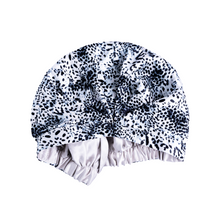 Load image into Gallery viewer, NEW! Snow Leopard ‘Silk CAPsule’ aka THE ‘WIN-WIN&#39; Silk Reversible Hair Cap
