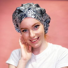 Load image into Gallery viewer, NEW! Snow Leopard ‘Silk CAPsule’ aka THE ‘WIN-WIN&#39; Silk Reversible Hair Cap
