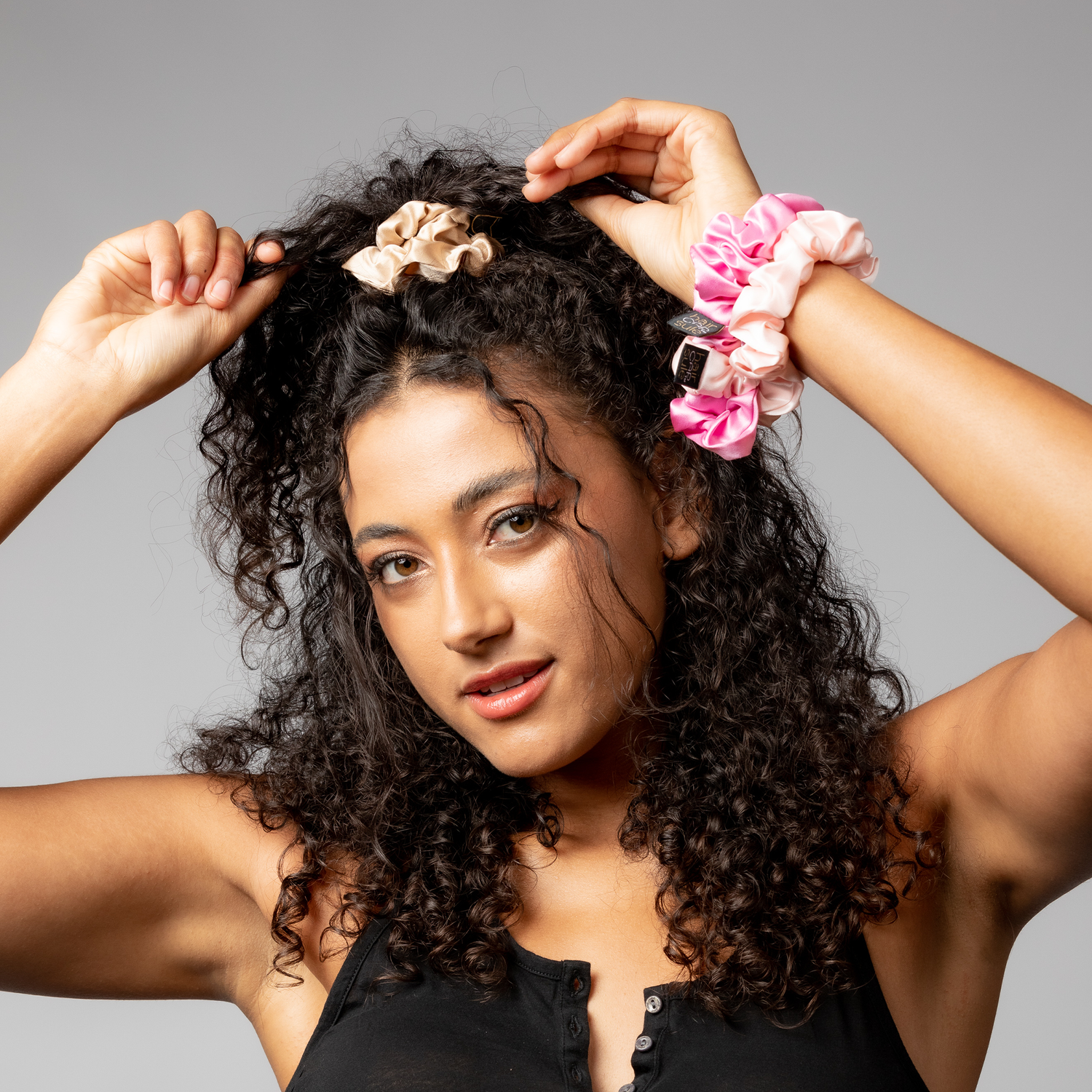 Gold  Pink colour, 100% Mulberry Silk Scrunchies, hairCAPsule