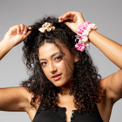 Gold  Pink colour, 100% Mulberry Silk Scrunchies, hairCAPsule