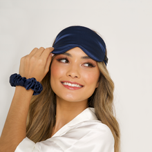 Load image into Gallery viewer, Blue Bamboo -Navy ‘Silky Eyes’ Reversible Eye Mask aka ‘THERE ARE 2 SIDES TO EVERY STORY’’ - hairCAPsule™ AU - 100% Mulberry silk
