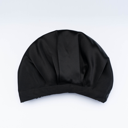 SILK BONNET - BLACK - REVERSIBLE HAIR CAP - BLACK FLORA