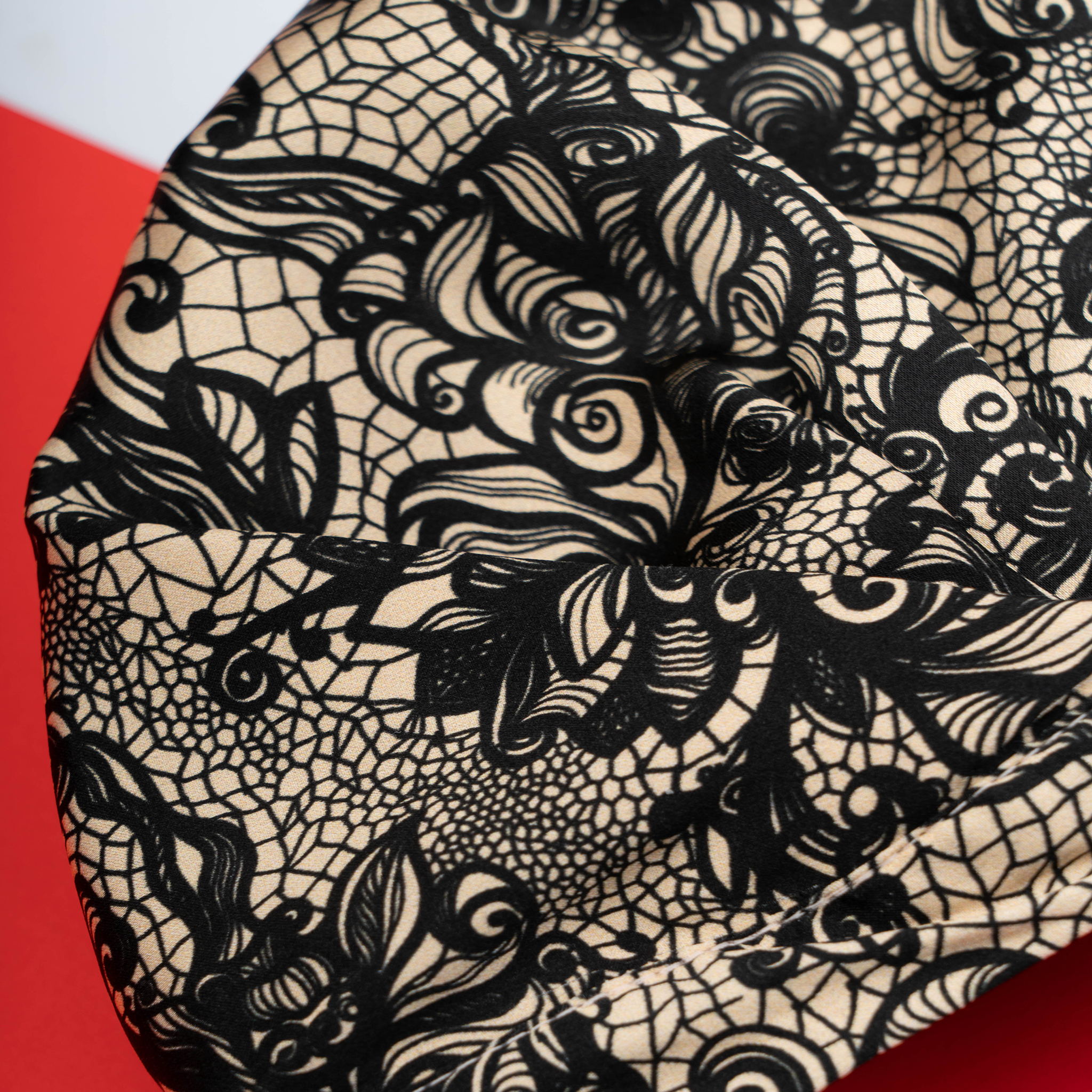 SILK BONNET - GOLD - REVERSIBLE HAIR CAP- BLACK LACE