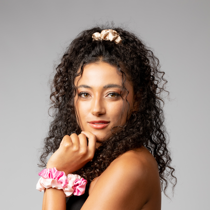 Gold  Pink colour, all sizes 100% Mulberry Silk Scrunchies, hairCAPsule