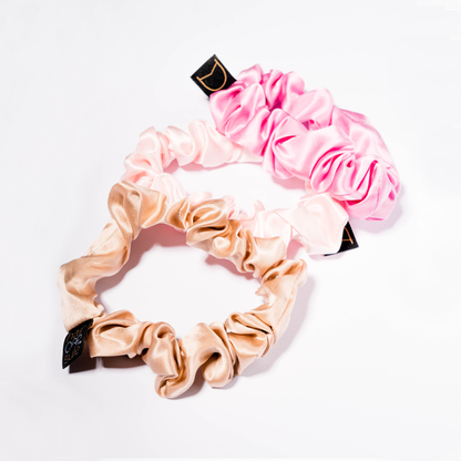Gold  Pink colour, big, 100% Mulberry Silk Scrunchies, hairCAPsule