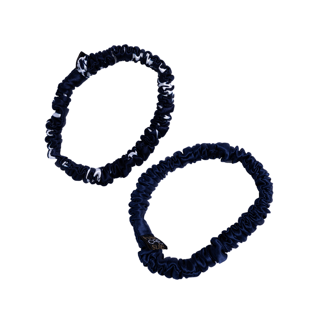 Blue Bamboo/ Navy 2-Pack Scrunchie Sets - elastic hair ties, hairCAPsule™